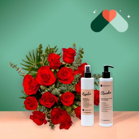 15 Rosas Rojas y Kit Cosmética