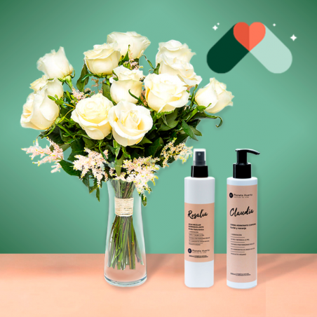 12 Rosas Blancas y Kit...