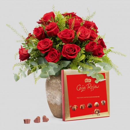 Pack 24 rosas + chocolate