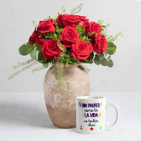Ramo 12 rosas rojas + taza...