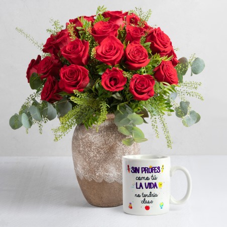 Ramo 24 rosas rojas + taza...