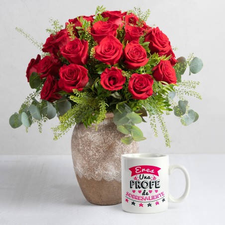 Ramo 24 rosas rojas+ taza...