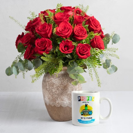 Ramo 24 rosas rojas + taza...