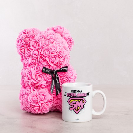 Osito Rosas Rosa + Taza...